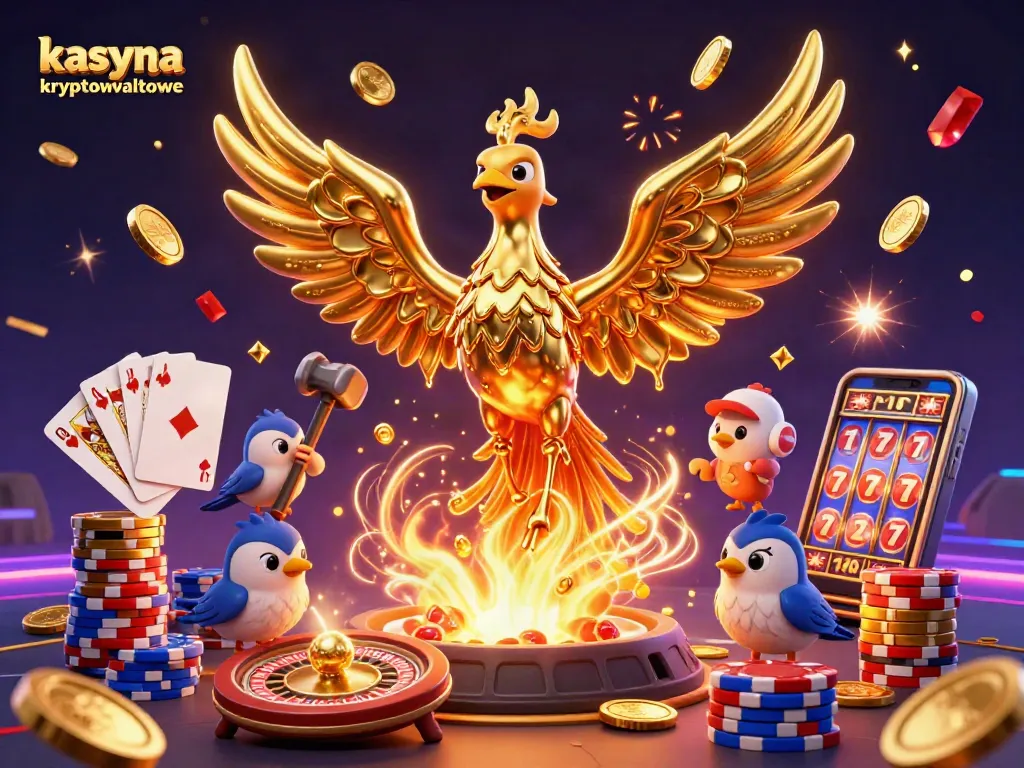 Experience kasyna kryptowalutowe with vivid casino-themed 3D illustration featuring symbols of fortune.
