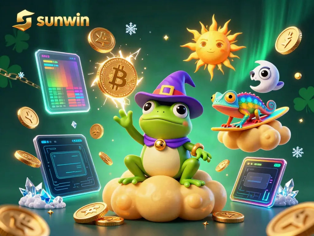Experience the thrill of sunwin with a wizard frog and chameleon in a vibrant casino scene.