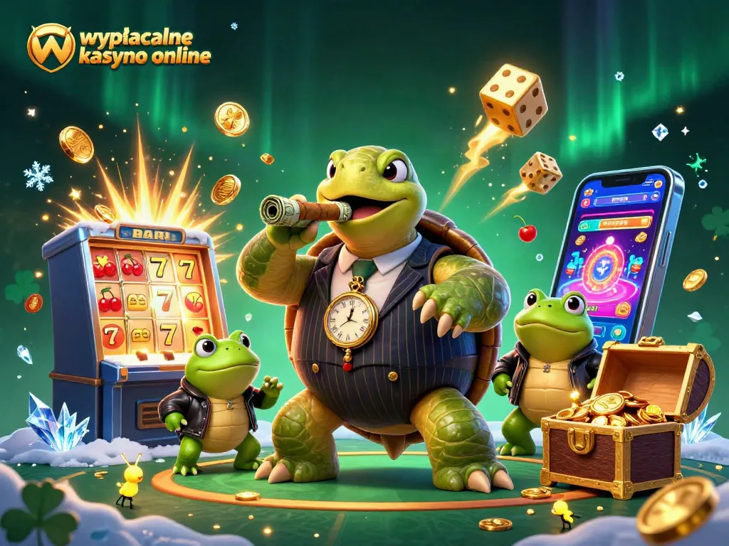Engage with the dynamic 3D scene of wypłacalne kasyno online, featuring vibrant casino characters and game elements.