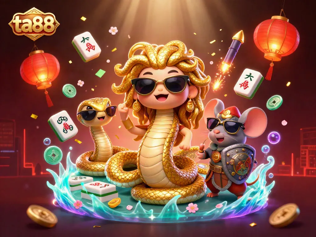 Experience excitement at ta88 with Medusa and a warrior mouse amidst vibrant casino elements.