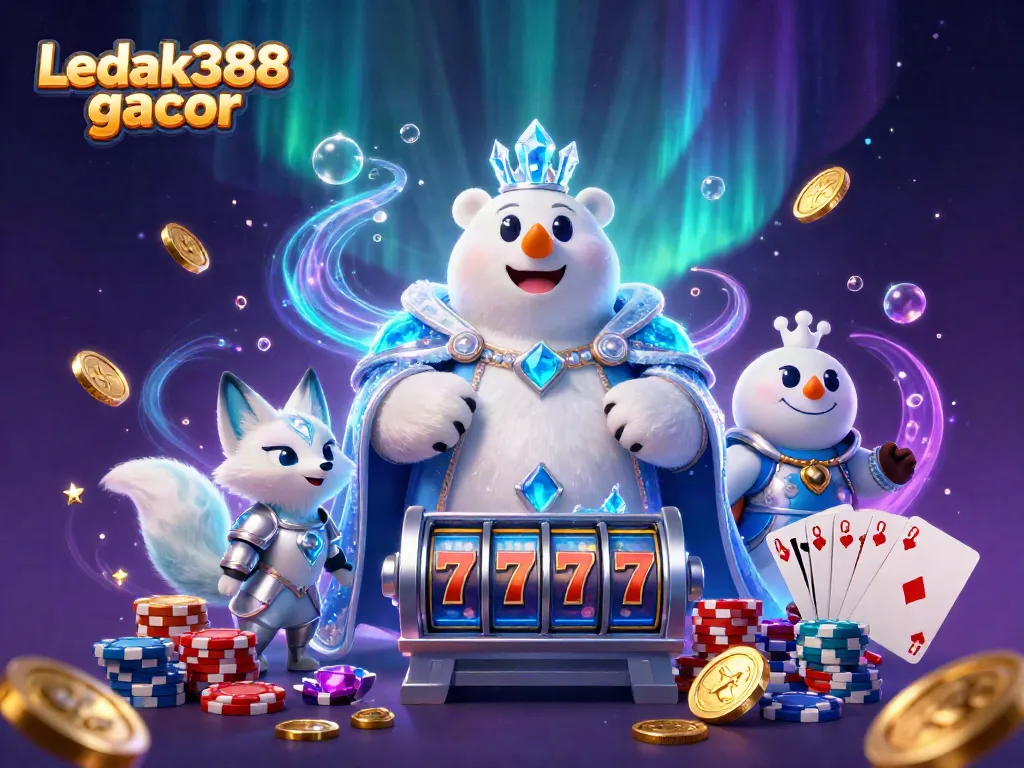 Experience the thrilling adventure of Ledak388 gacor with vibrant characters and dynamic casino elements.
