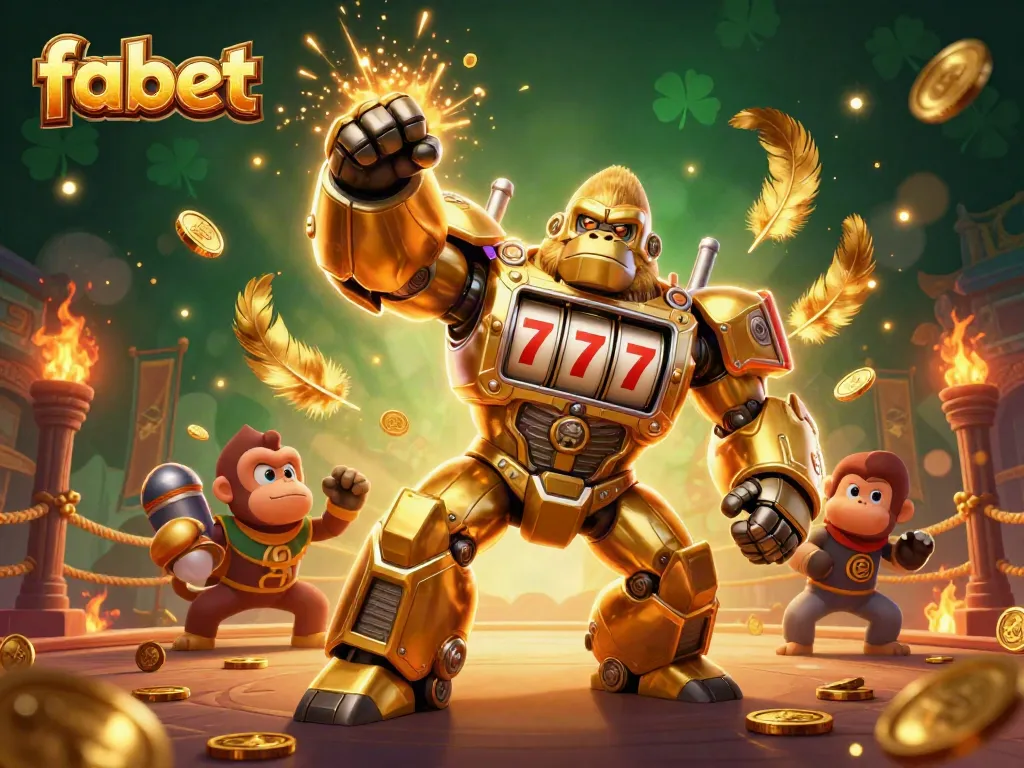 Experience high-energy gaming with the fabet golden gorilla mech dominating an electrifying casino scene.
