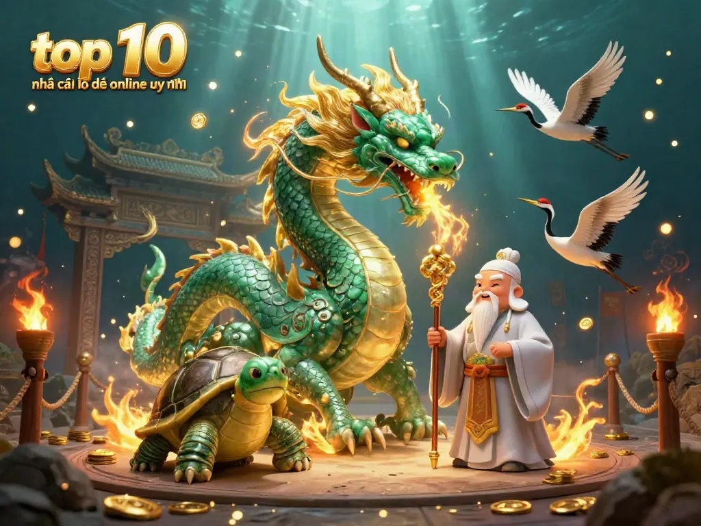 Discover the top 10 nhà cái lô đề online uy tín with a dynamic 3D illustrated scene showcasing vibrant gambling themes.